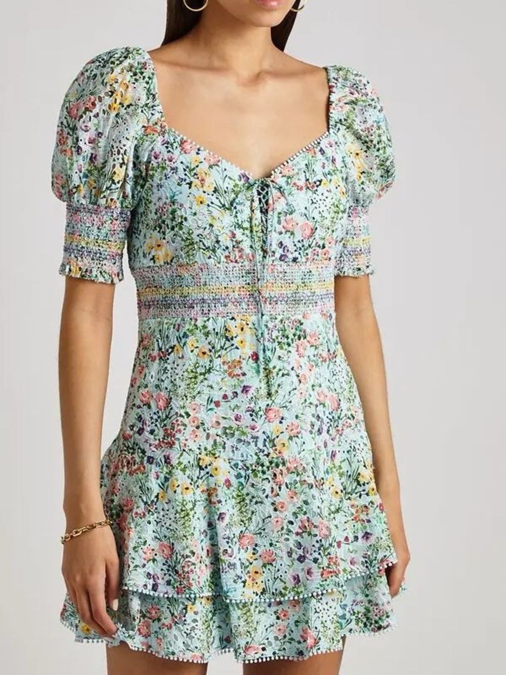 Alice + Olivia Crawford Floral Sweetheart Puff Sleeve Mini Dress
